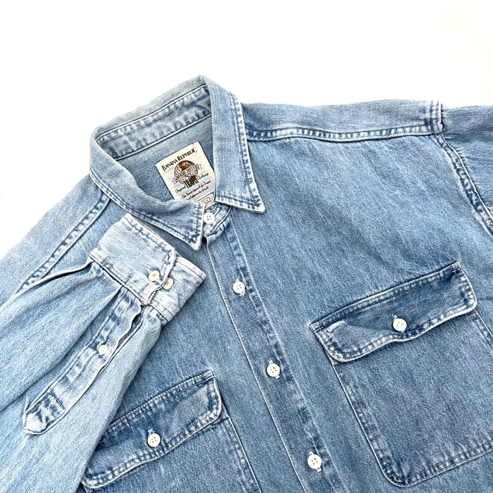 Vintage Banana Republic Adventure Outfitters Denim Button Up Shirt L Made in USA